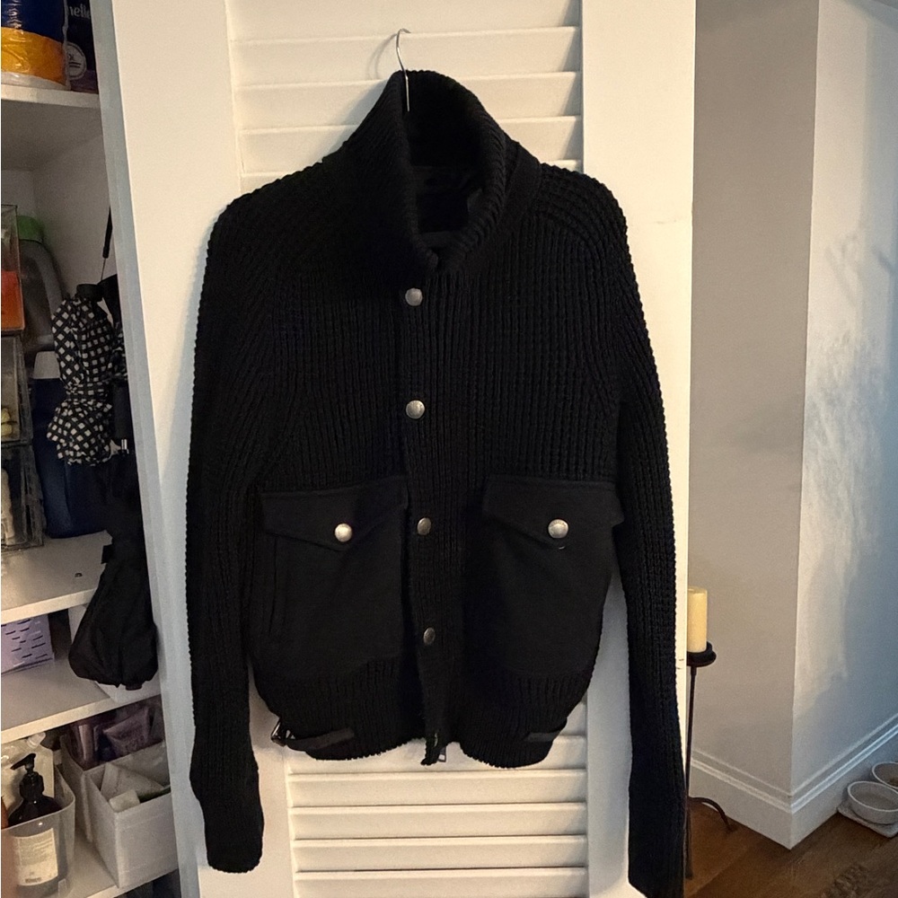 Burberry Black Chunky Ribbed Button Cardigan bomber jacket